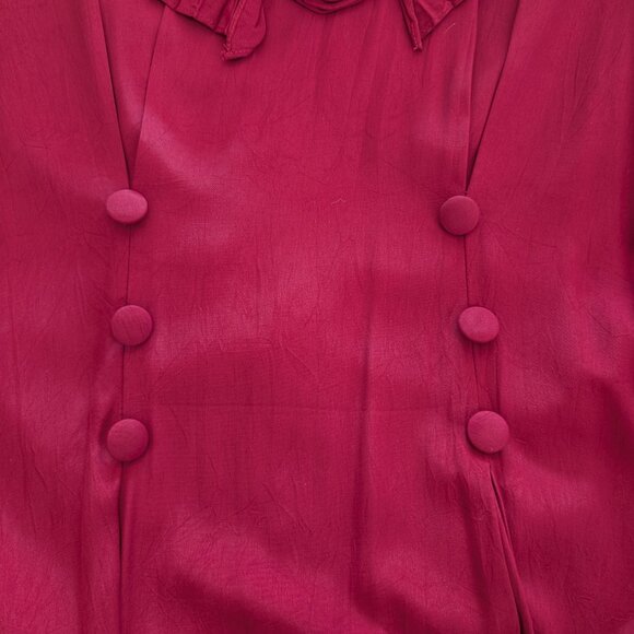 HEARTS Dress 11/12 Red Prairie VTG Maxi Ruffle Collar Button Pleated Cottagecore - Picture 6 of 14